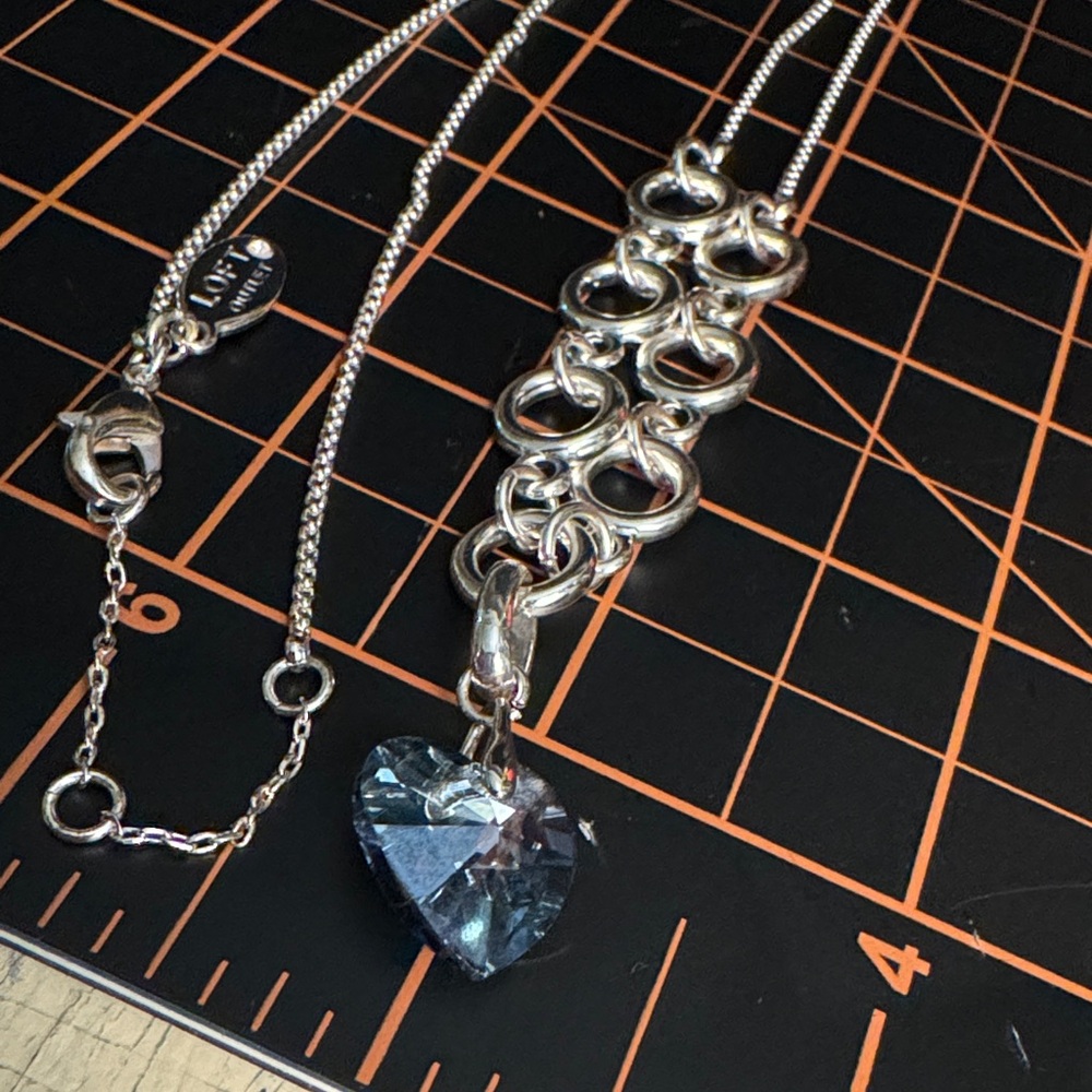 LOFT Silver Blue Heart Necklace